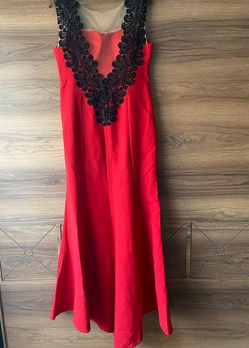 Drapeli Kırmızı Uzun Abiye Elbise - Görsel 2