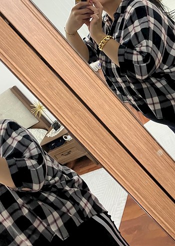 Gri Kareli Düğmeli Kadın Gömlek - Görsel 3