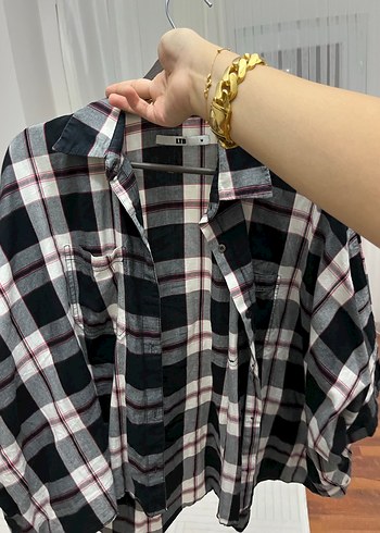 Gri Kareli Düğmeli Kadın Gömlek - Görsel 4