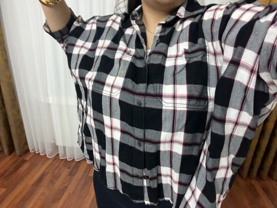 Gri Kareli Düğmeli Kadın Gömlek - Görsel 5