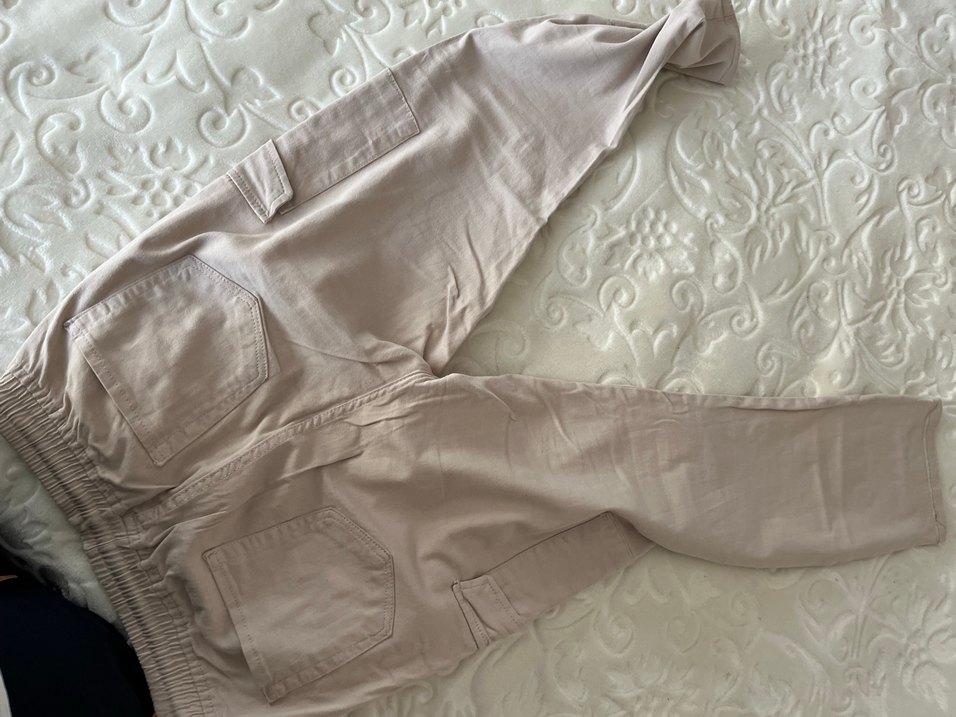 Beli lastikli Bej Keten Kadın Pantolon 40 bedene kadar uyumlu - Görsel 3