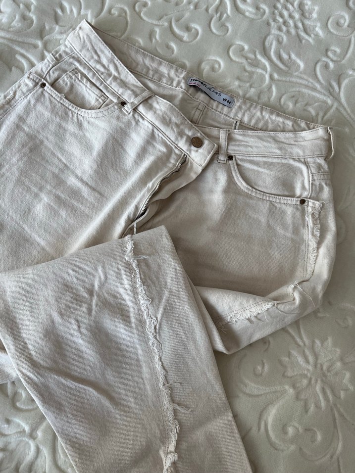 Çok açık krem renk Kadın Denim Pantolon 44 - Görsel 4