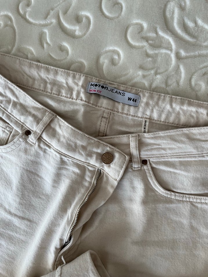 Çok açık krem renk Kadın Denim Pantolon 44 - Görsel 5