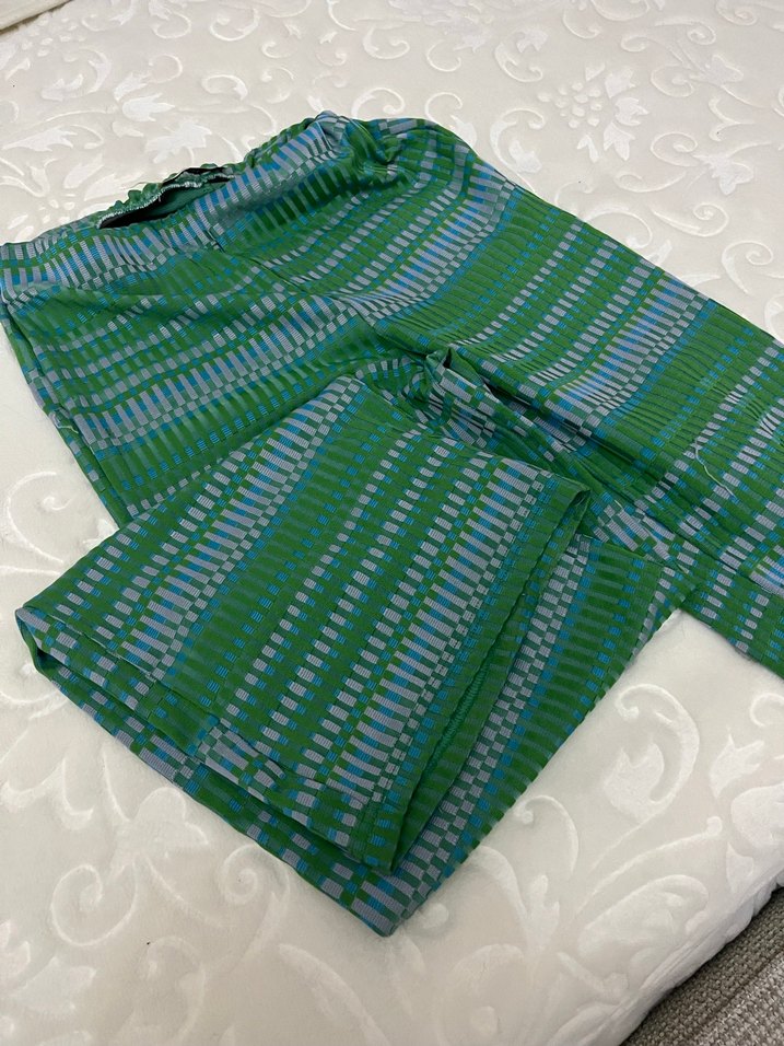 Yeşil Gri Pilili Bohem Kadın İspanyol tayt pantolon - Görsel 2