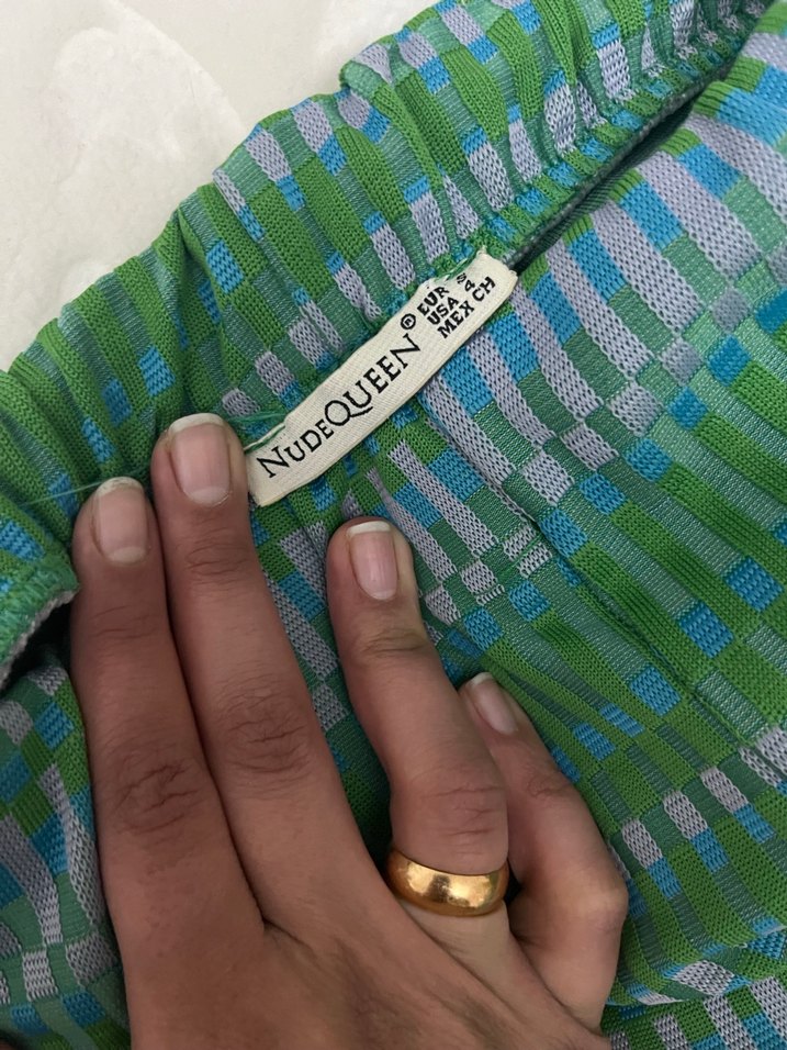 Yeşil Gri Pilili Bohem Kadın İspanyol tayt pantolon - Görsel 4