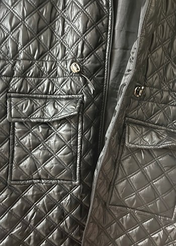 Düğmeli Siyah Kadın Ceket mont kapitone - Görsel 4