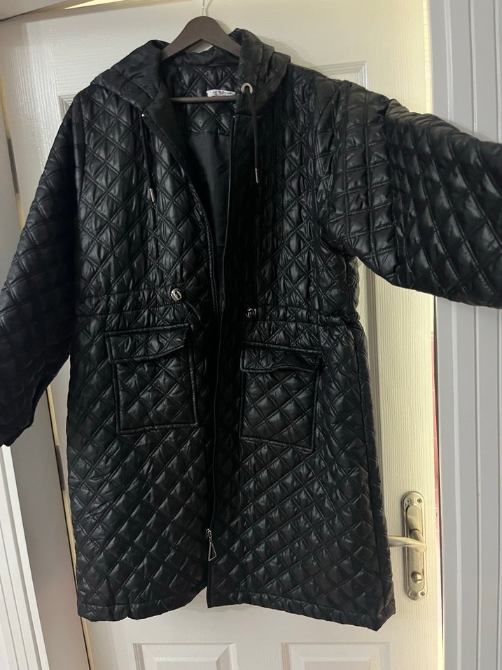 Düğmeli Siyah Kadın Ceket mont kapitone - Görsel 2