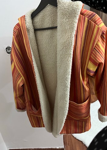 Kapüşonlu Bohem Tarzı Kadın Ceket çift taraflı - Görsel 8