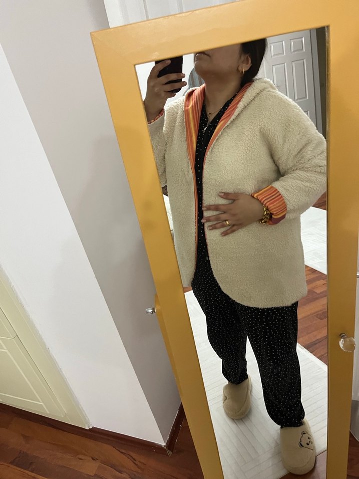 Kapüşonlu Bohem Tarzı Kadın Ceket çift taraflı - Görsel 4