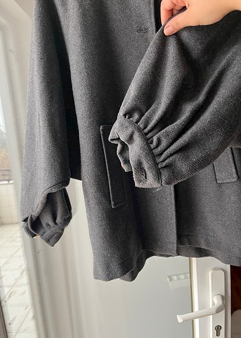 Düğmeli Gri Midi kaban - Görsel 4