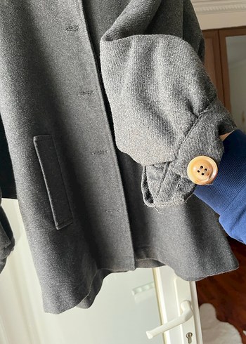 Düğmeli Gri Midi kaban - Görsel 5