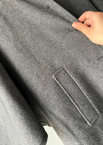 Düğmeli Gri Midi kaban - Görsel 6