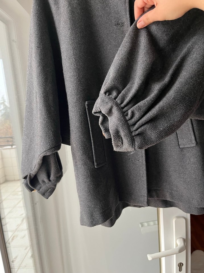 Düğmeli Gri Midi kaban - Görsel 4