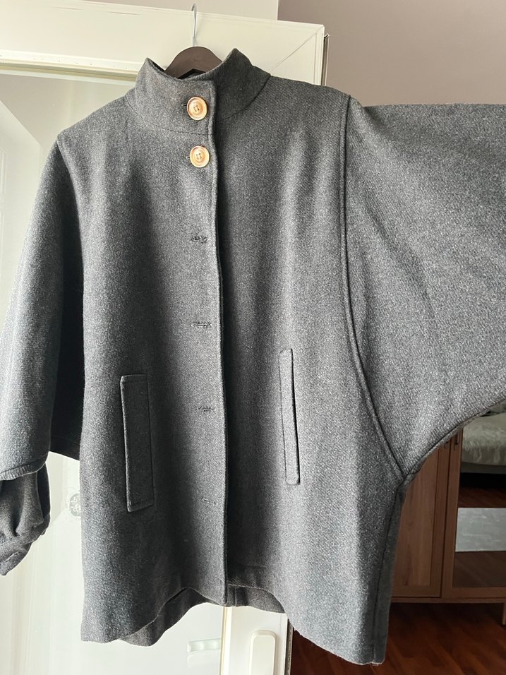 Düğmeli Gri Midi kaban - Görsel 3