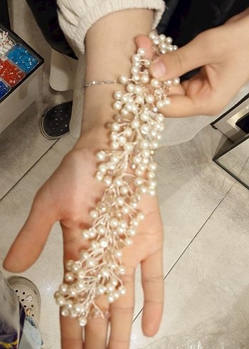 38 Beden Bej İşlemeli Uzun Kollu Abiye Elbise