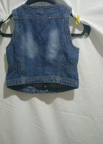 Düğmeli Mavi Kot Yelek - Görsel 4