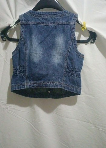 Düğmeli Mavi Kot Yelek - Görsel 3