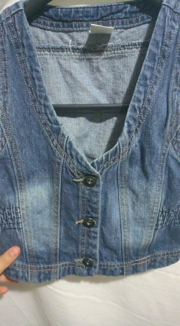 Düğmeli Mavi Kot Yelek - Görsel 2