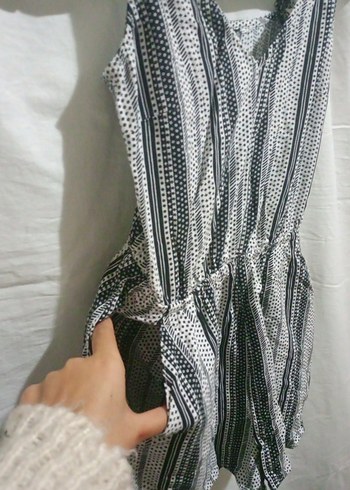 Kadın Bohem Gri Beyaz Kısa Tulum - Görsel 3