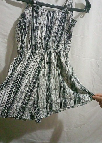 Kadın Bohem Gri Beyaz Kısa Tulum - Görsel 4