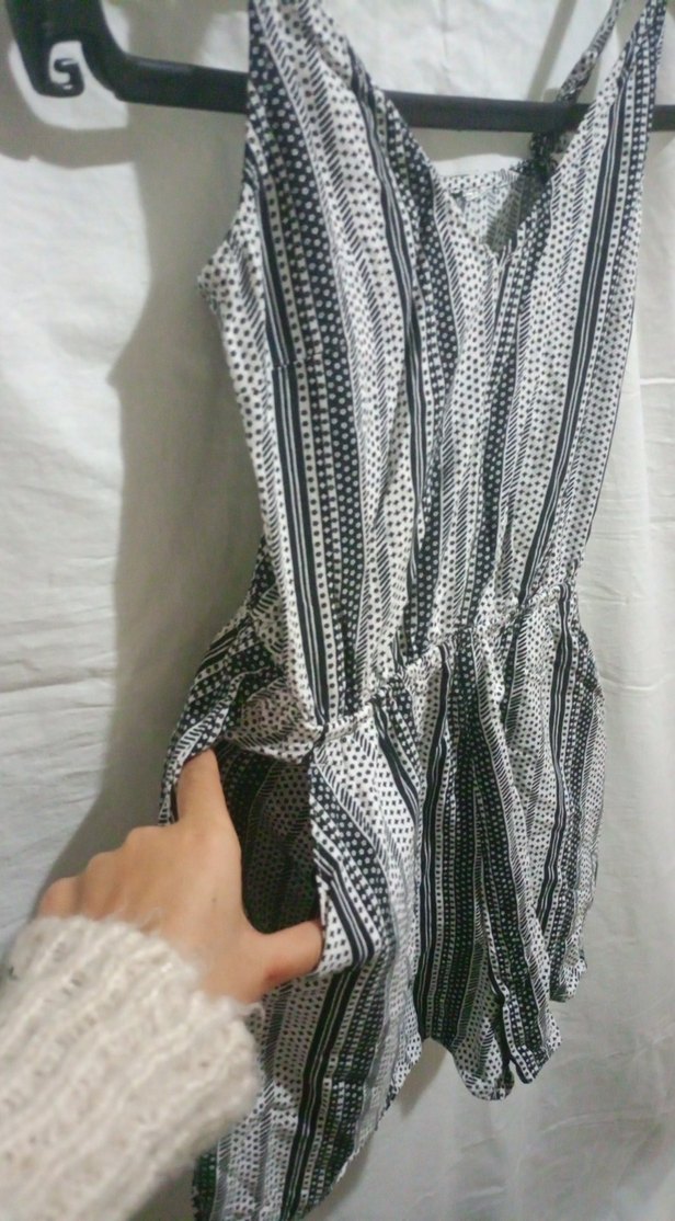 Kadın Bohem Gri Beyaz Kısa Tulum - Görsel 3