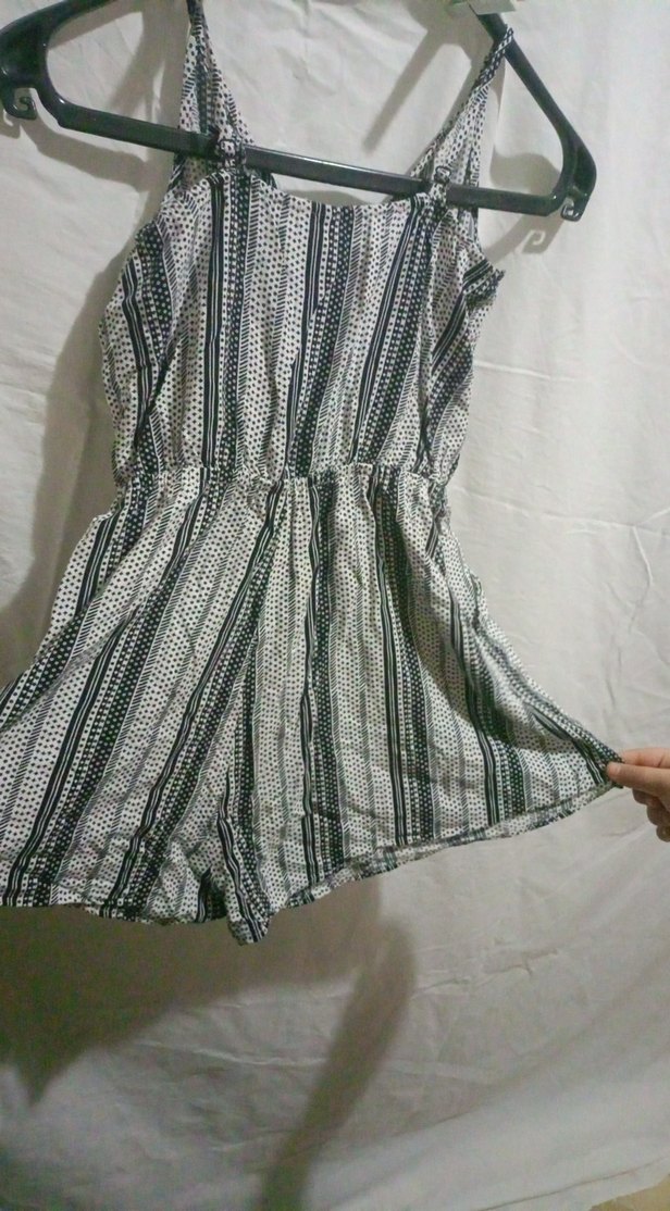 Kadın Bohem Gri Beyaz Kısa Tulum - Görsel 4