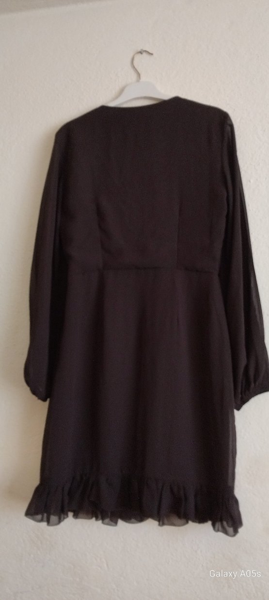 Uzun Kollu aci kahve firfirli Kadın Elbise - Görsel 2