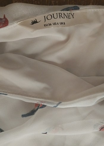 Beyaz Kuş Desenli Kısa Kollu Bluz - Görsel 3