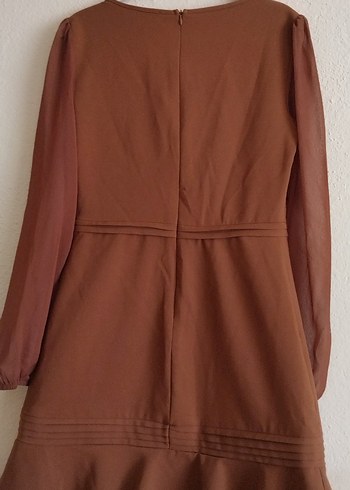 V Yaka Uzun Kollu Midi Elbise - Görsel 3