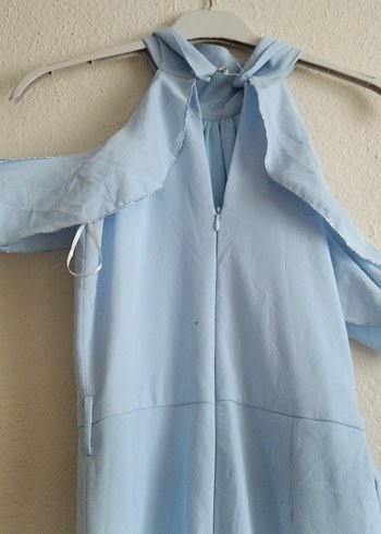 Mavi Straplez Uzun Keten Tulum - Görsel 3