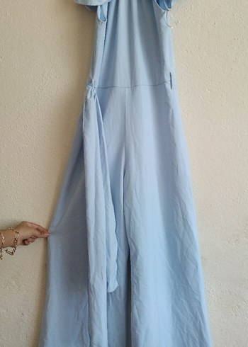 Mavi Straplez Uzun Keten Tulum - Görsel 4