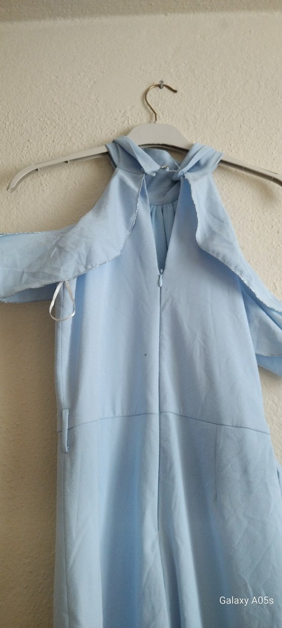 Mavi Straplez Uzun Keten Tulum - Görsel 3