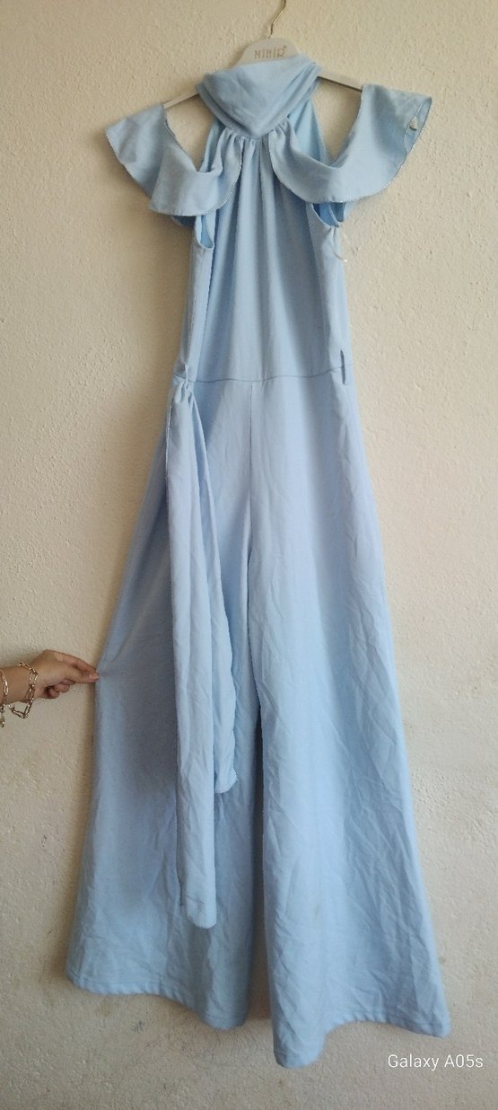 Mavi Straplez Uzun Keten Tulum - Görsel 4