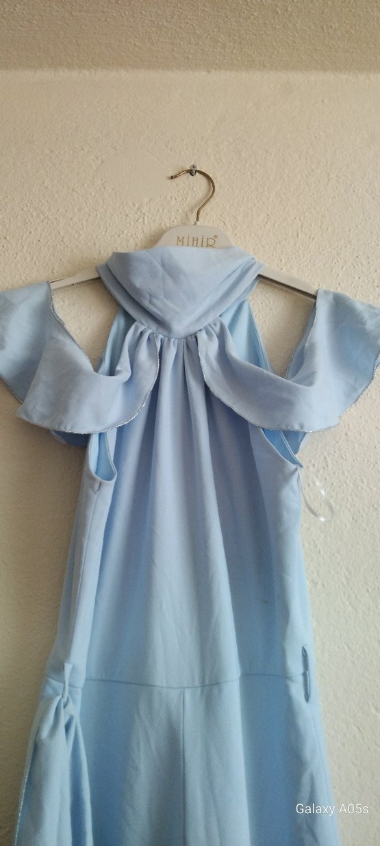 Mavi Straplez Uzun Keten Tulum - Görsel 2