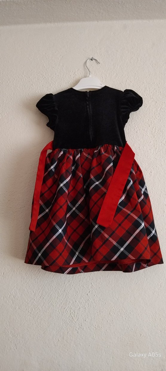 Kırmızı Ekoseli Fiyonklu Kız Elbisesi - Görsel 3