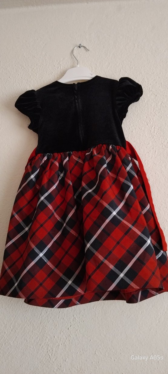 Kırmızı Ekoseli Fiyonklu Kız Elbisesi - Görsel 2