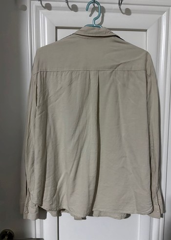 Bej Kadın Keten Uzun Kollu Gömlek - Görsel 3