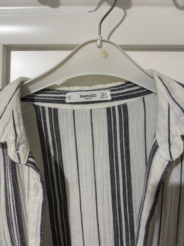 Çizgili Gri-Beyaz Keten Gömlek - Görsel 2