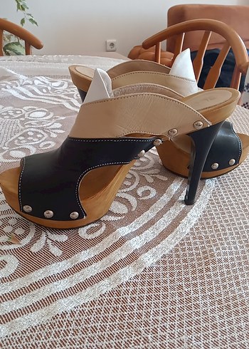 siyah bej Desenli Platform Topuklu Kadın Ayakkabı - Görsel 3