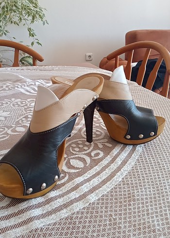 siyah bej Desenli Platform Topuklu Kadın Ayakkabı - Görsel 2