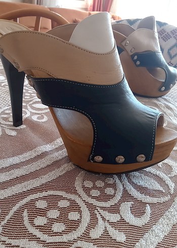 siyah bej Desenli Platform Topuklu Kadın Ayakkabı - Görsel 6