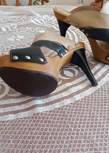 siyah bej Desenli Platform Topuklu Kadın Ayakkabı - Görsel 4