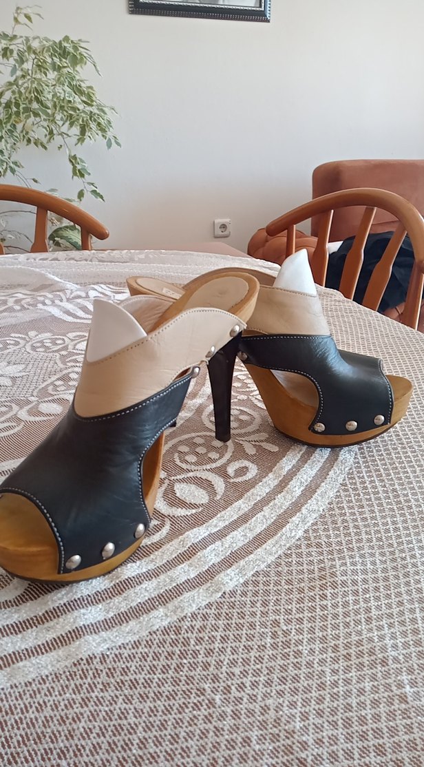 siyah bej Desenli Platform Topuklu Kadın Ayakkabı - Görsel 2