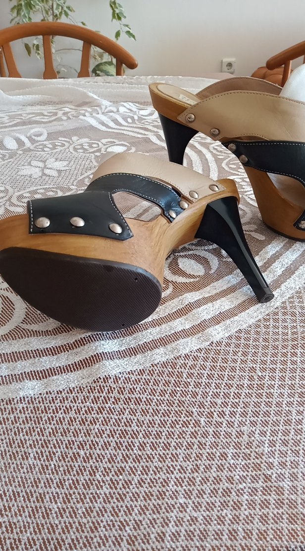 siyah bej Desenli Platform Topuklu Kadın Ayakkabı - Görsel 4