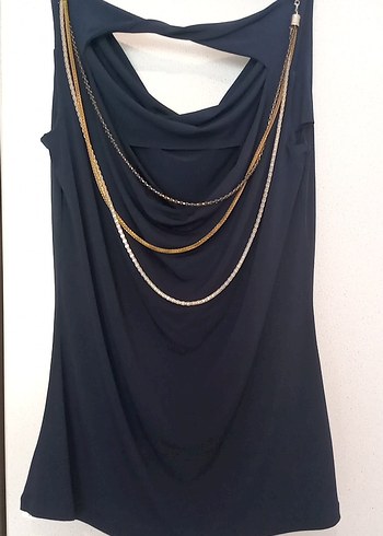 Zincir Detaylı lacivert Kolsuz Bluz - Görsel 2