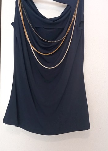 Zincir Detaylı lacivert Kolsuz Bluz - Görsel 3