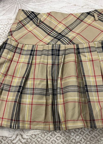 Bej Ekose Desenli  Mini Etek - Görsel 2