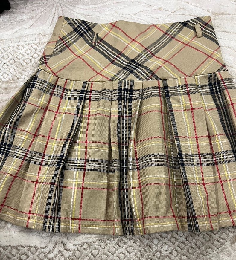 Bej Ekose Desenli  Mini Etek - Görsel 2