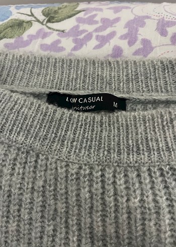 Nakışlı Gri Örgü Kadın Kazak - Görsel 2