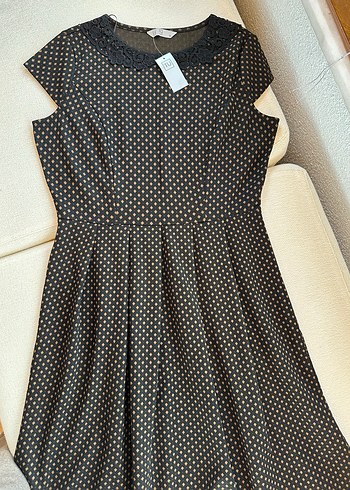 Dantel Yaka Desenli Gri Elbise - Görsel 2